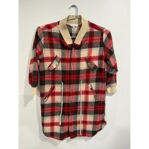 Davi & Dani Shacket Women's Large Red Plaid Flannel Drawstring Waist 3/4 Sleeve